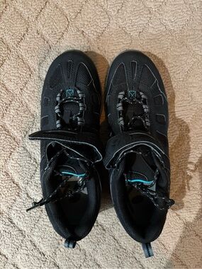 Women’s Bike-riding Shoes with clips. Black  with Teal Accent